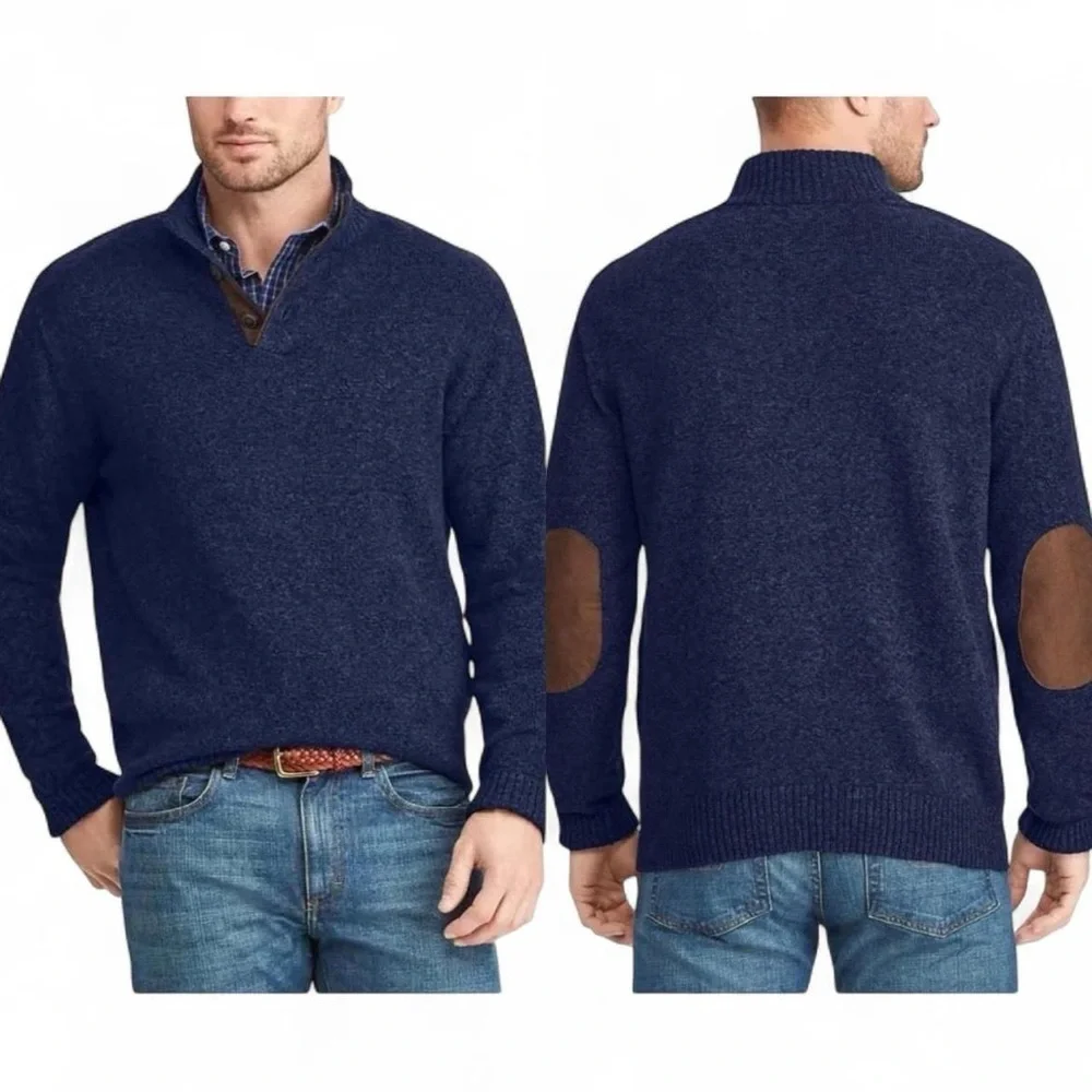 Chaps 2XLT Elbow Patch Knit Sweater – Blue